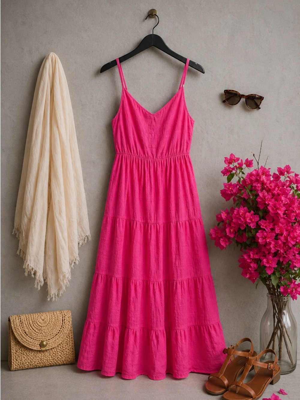 Pink Boho Maxi Dress XS Open Back Tie Dress